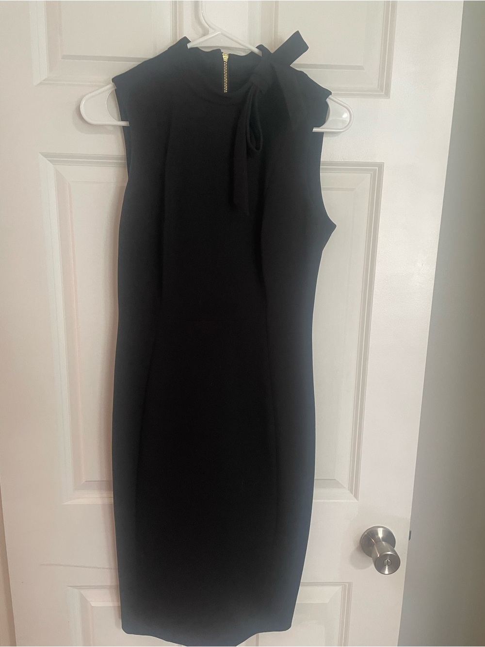 Calvin Klein Sleeveless Black Tie-Neck Sheath Dress